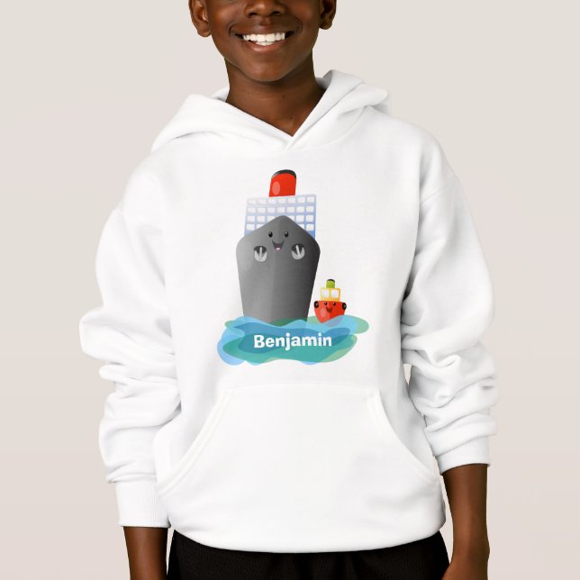 Cartoon-Abbildung niedlicher Seefrachtschlepper Hoodie (Vorderseite)