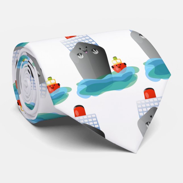 Cartoon-Abbildung niedlicher Seefrachtschlepper Krawatte (Gerollt)