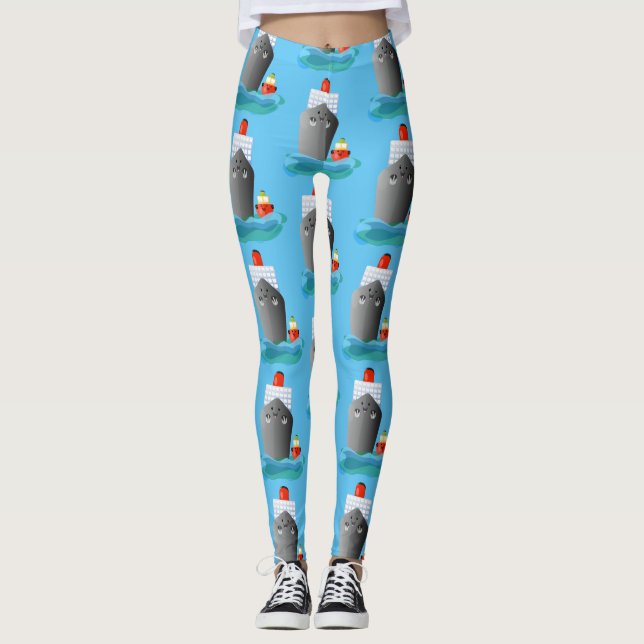 Cartoon-Abbildung niedlicher Seefrachtschlepper Leggings (Vorderseite)