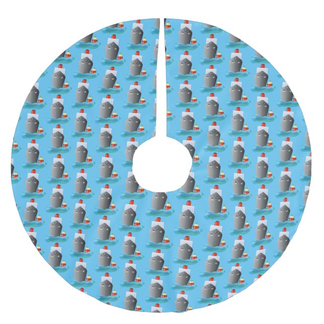 Cartoon-Abbildung niedlicher Seefrachtschlepper Polyester Weihnachtsbaumdecke (Vorderseite)