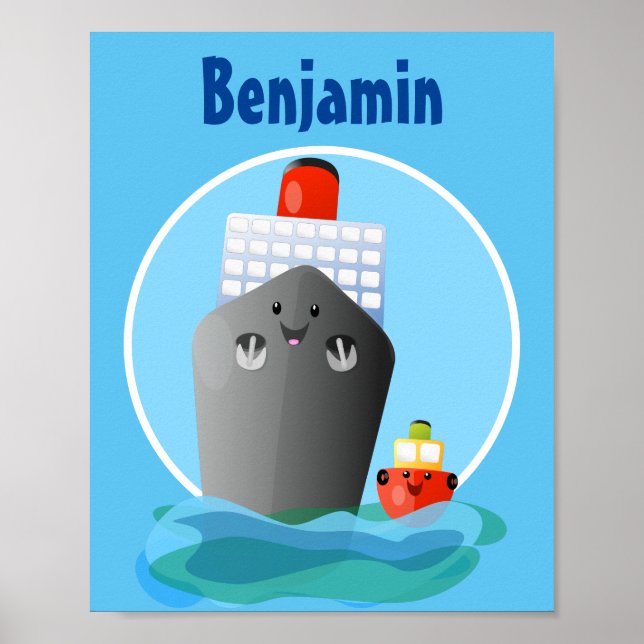 Cartoon-Abbildung niedlicher Seefrachtschlepper Poster (Vorne)