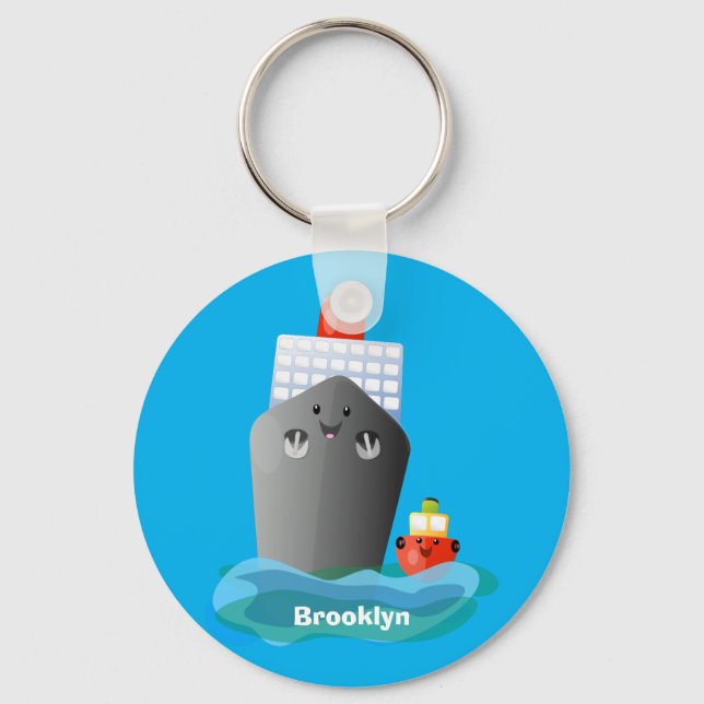 Cartoon-Abbildung niedlicher Seefrachtschlepper Schlüsselanhänger (Vorderseite)