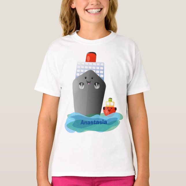 Cartoon-Abbildung niedlicher Seefrachtschlepper T-Shirt (Vorderseite)