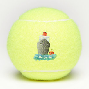 Cartoon-Abbildung niedlicher Seefrachtschlepper Tennisbälle