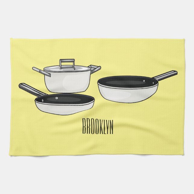 Cartoon-Abbildung von Cookware-Sets Geschirrtuch (Horizontal)