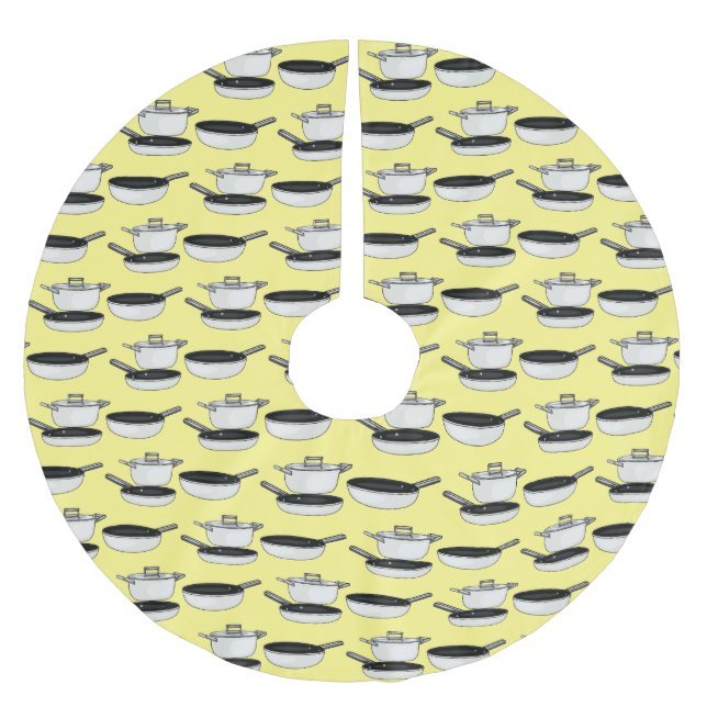 Cartoon-Abbildung von Cookware-Sets Polyester Weihnachtsbaumdecke (Vorderseite)