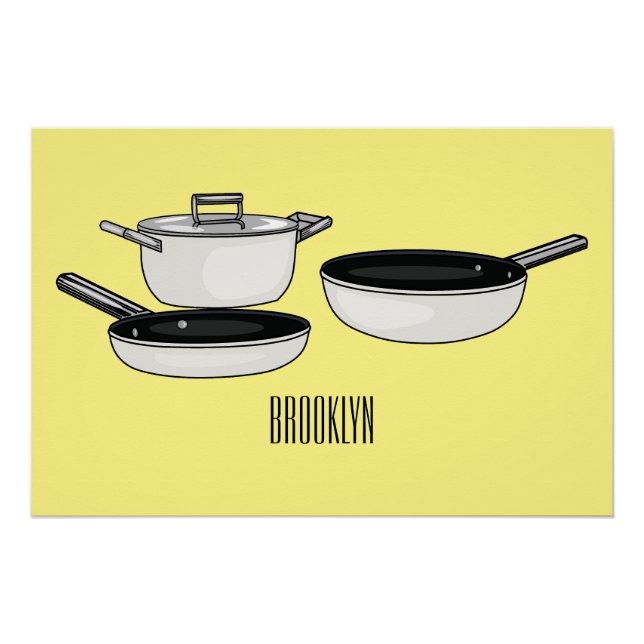 Cartoon-Abbildung von Cookware-Sets Poster (Vorderseite)