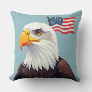 Cartoon-Adler mit winkender amerikanischer Flagge  Kissen