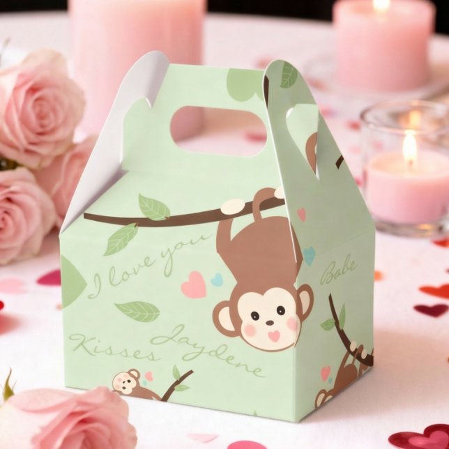 Cartoon-Affe Pastellgrüne Gefallen-Box Geschenkschachtel (Adorably cute with custom message for valentine, birthday or just because.)