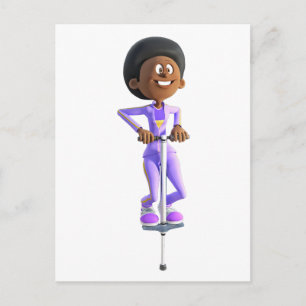 Cartoon Afrikanisches Mädchen auf einem Pogo-Stick Postkarte