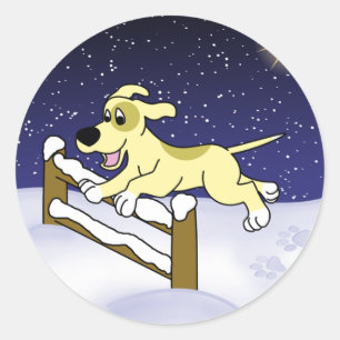 Cartoon Agility Hund Weihnachten Runder Aufkleber