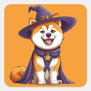 Cartoon Akita Hund Halloween Kostüm Gruseliger Pet Quadratischer Aufkleber