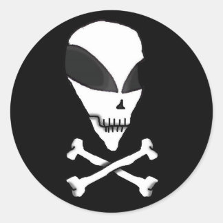Cartoon Alien Sticker-Pirate Skull & Crossbones Runder Aufkleber