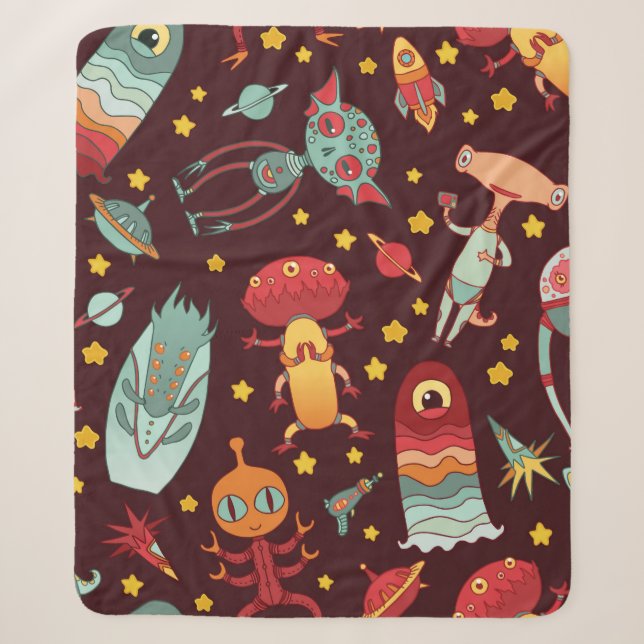 Cartoon aliens vintage seamless pattern. sherpadecke (Vorderseite)