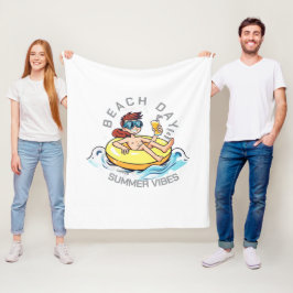 Cartoon am Strand auf aufblasbarem Ring Fleecedecke