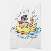 Cartoon am Strand auf aufblasbarem Ring