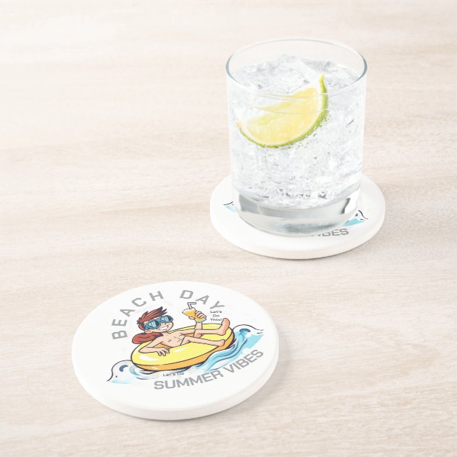 Cartoon am Strand auf aufblasbarem Ring Getränkeuntersetzer (Seite)