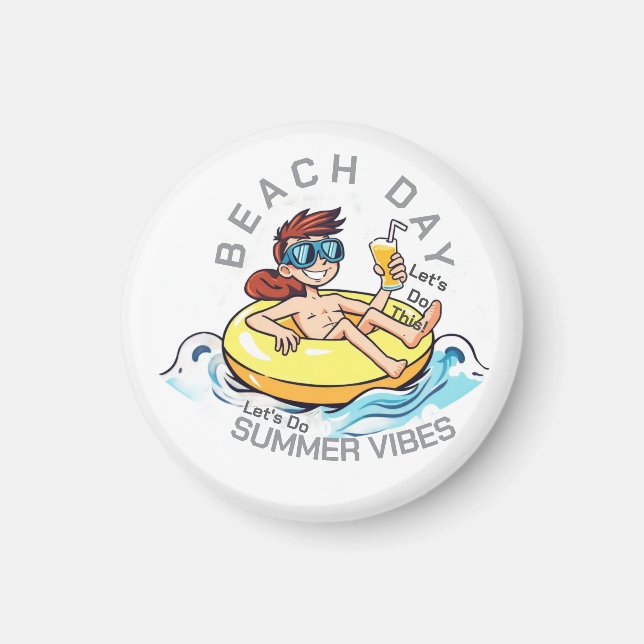 Cartoon am Strand auf aufblasbarem Ring Magnet (Vorne)