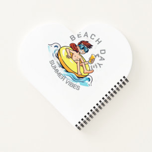 Cartoon am Strand auf aufblasbarem Ring Notizbuch