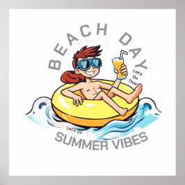 Cartoon am Strand auf aufblasbarem Ring Poster