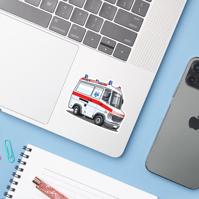 Cartoon Ambulance Car Aufkleber (Laptop mit iPhone)