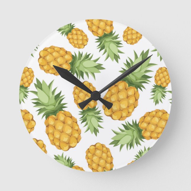 Cartoon-Ananas-Muster Runde Wanduhr (Vorderseite)