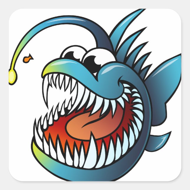 Cartoon Angler Fish Quadratischer Aufkleber (Vorderseite)