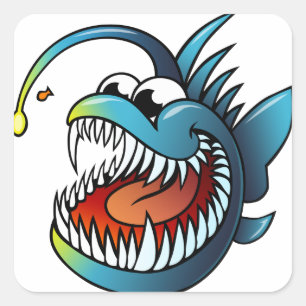 Cartoon Angler Fish Quadratischer Aufkleber