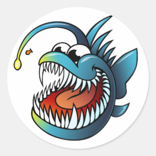 Cartoon Angler Fish Runder Aufkleber