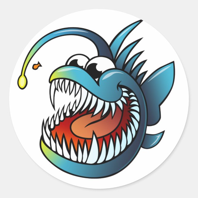 Cartoon Angler Fish Runder Aufkleber (Vorderseite)