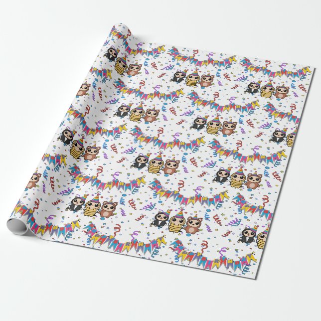 Cartoon Animal Birthday Wrapping Paper | Niedliche Geschenkpapier (Ungerollt)