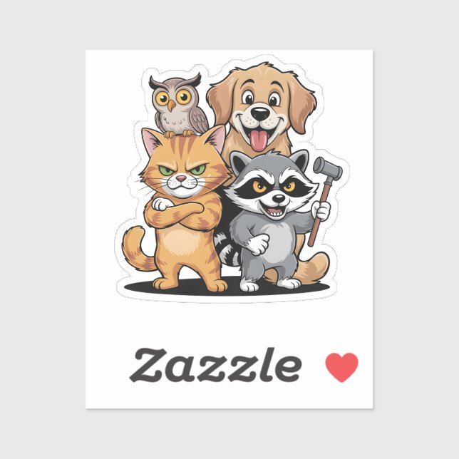 Cartoon Animal Friends Team Illustration Aufkleber (Blatt)