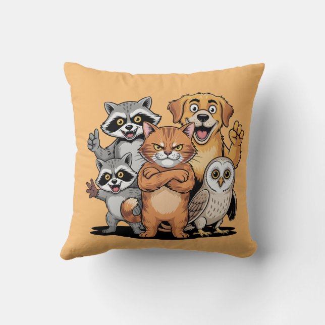 Cartoon Animal Friends Team Illustration Kissen (Rückseite)