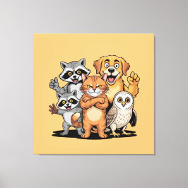 Cartoon Animal Friends Team Illustration Leinwanddruck