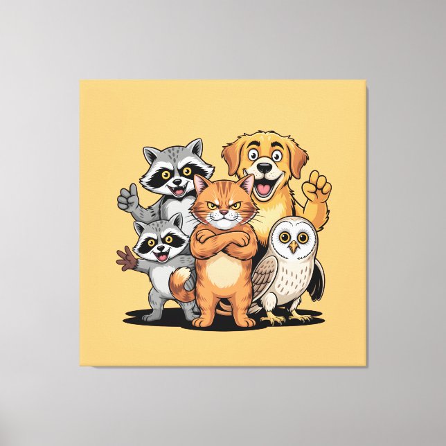 Cartoon Animal Friends Team Illustration Leinwanddruck (Vorderseite)