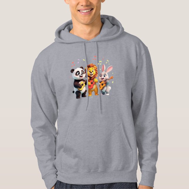 🎵 Cartoon Animal Music Party – Fun & Cute Musical Hoodie (Vorderseite)