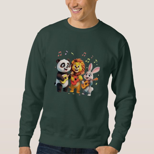 🎵 Cartoon Animal Music Party – Fun & Cute Musical Sweatshirt (Vorderseite)