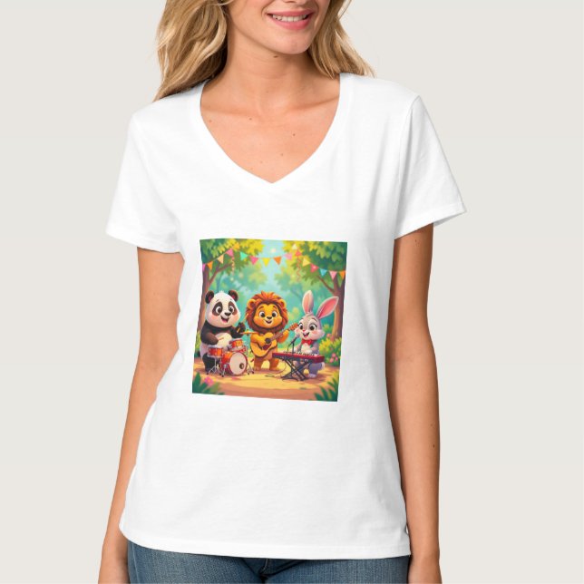 🎵 Cartoon Animal Music Party – Fun & Cute Musical T-Shirt (Vorderseite)