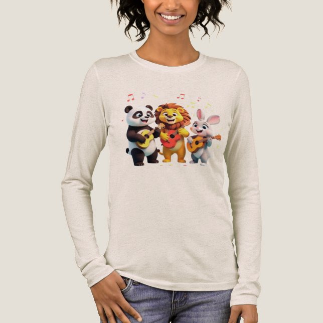 🎵 Cartoon Animal Music Party – Fun & Cute Musical Tri-Blend Shirt (Vorderseite)