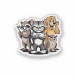 Cartoon Animal Team Character Illustration Aufkleber