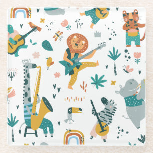 Cartoon Animals Band Glasuntersetzer
