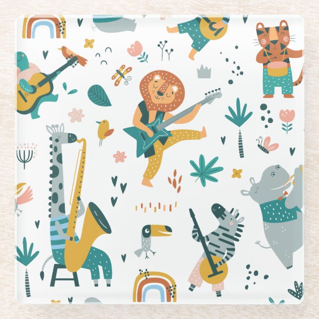 Cartoon Animals Band Glasuntersetzer (Vorderseite)