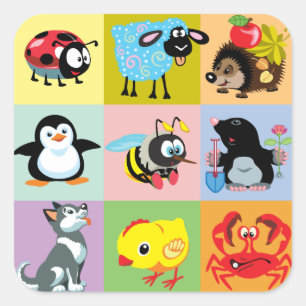 Cartoon animals for kids quadratischer aufkleber