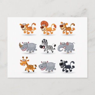 Cartoon animals set 1 postkarte
