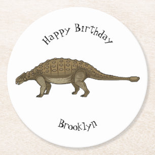 Cartoon Ankylosaurus Runder Pappuntersetzer