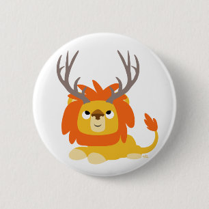 Cartoon-Antlered Löweknopf-Abzeichen Button