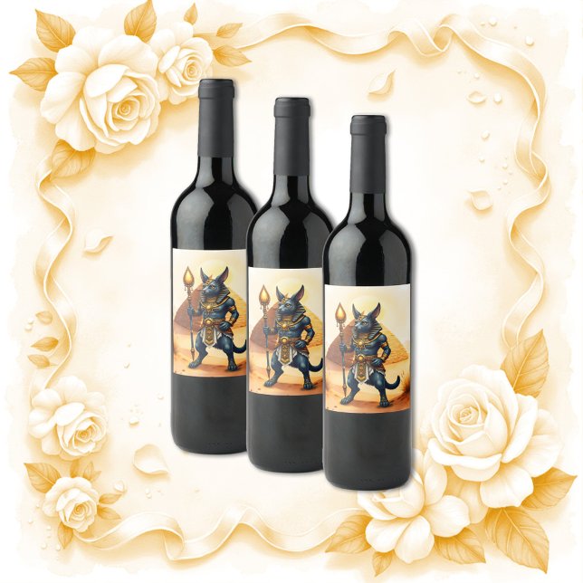 Cartoon Anubis - Ägyptischer Gott des Nachlebens Weinetikett (Von Creator hochgeladen)