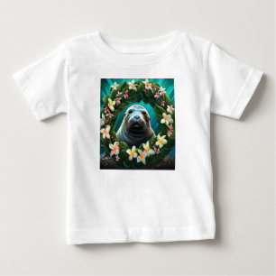 Cartoon Art of Hawaiian Mönch Siegel mit Plumeria Baby T-shirt