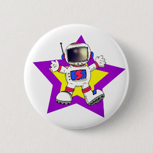 Cartoon Astronaut in Star Design Button