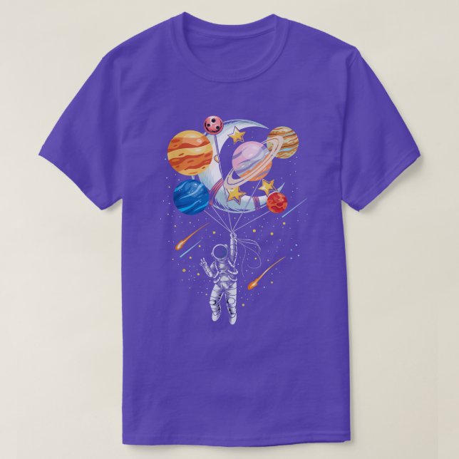 Cartoon Astronaut Space Balloon Planets T - Shirt (Design vorne)